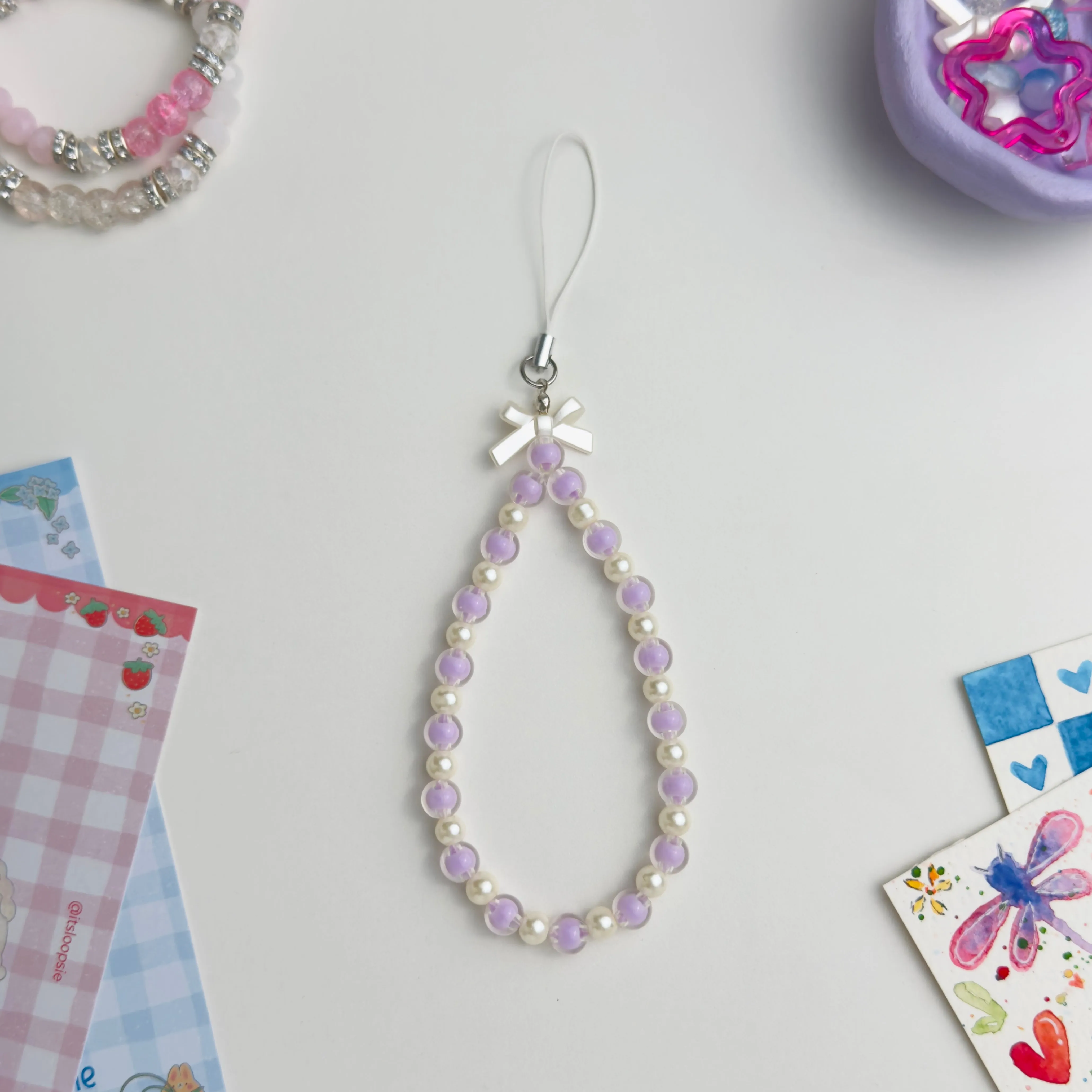 Lilac Pearl Bow Phone Charm