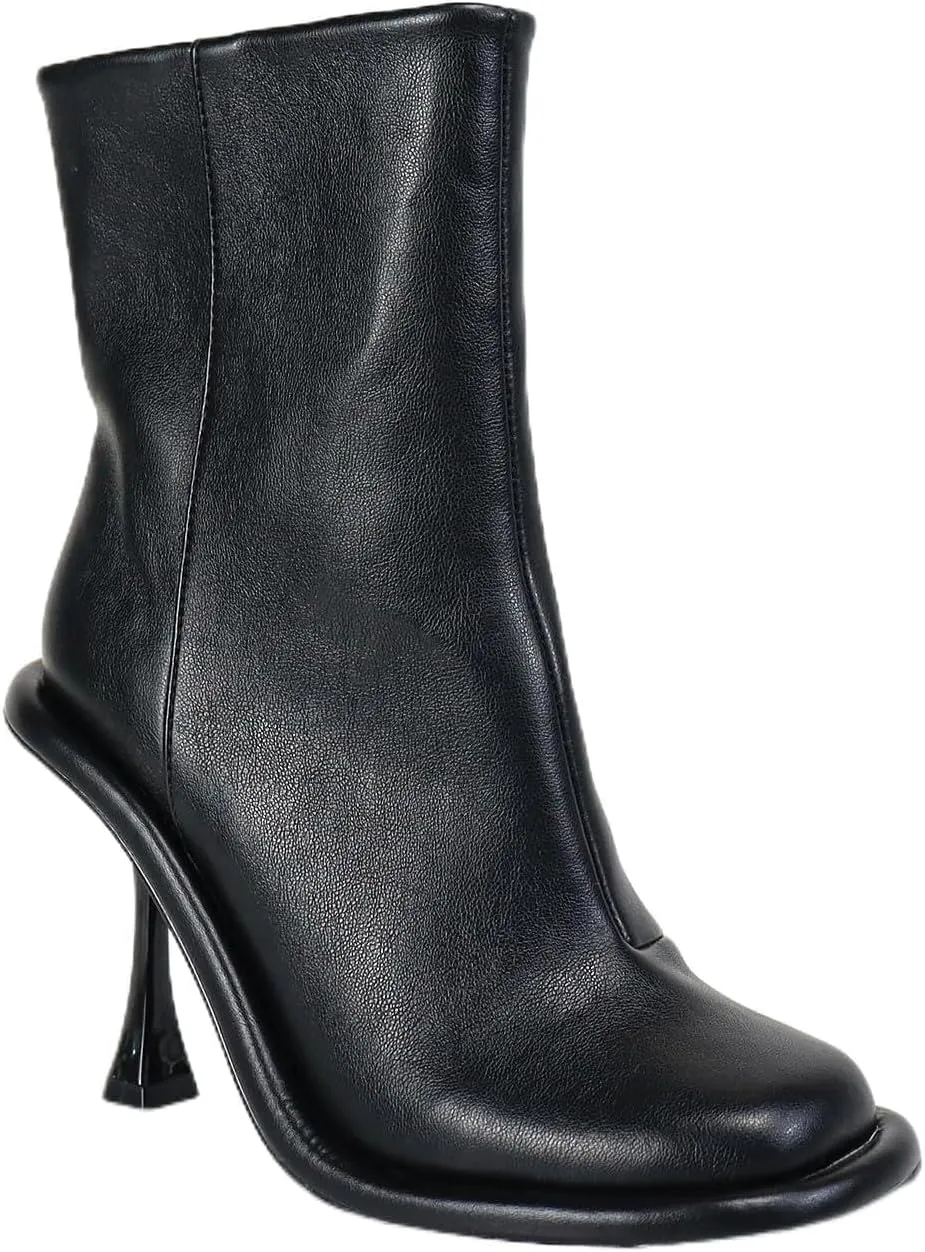 Liliana Women's Stiletto Mid Elastic Round Toe Ankle Boots with Side Zipper Stretch Boots Sexy Stiletto Heel Ankle Boots BALBOA-1
