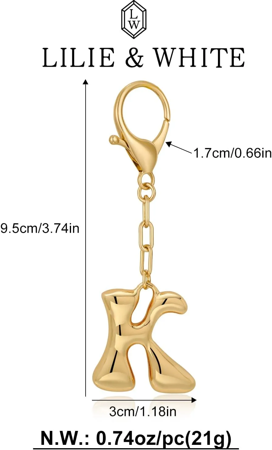 LILIE&WHITE Gold Bubble Initial Keychain For Women Handbag Charms Fashion Alphabet Keychain Accessories Gift
