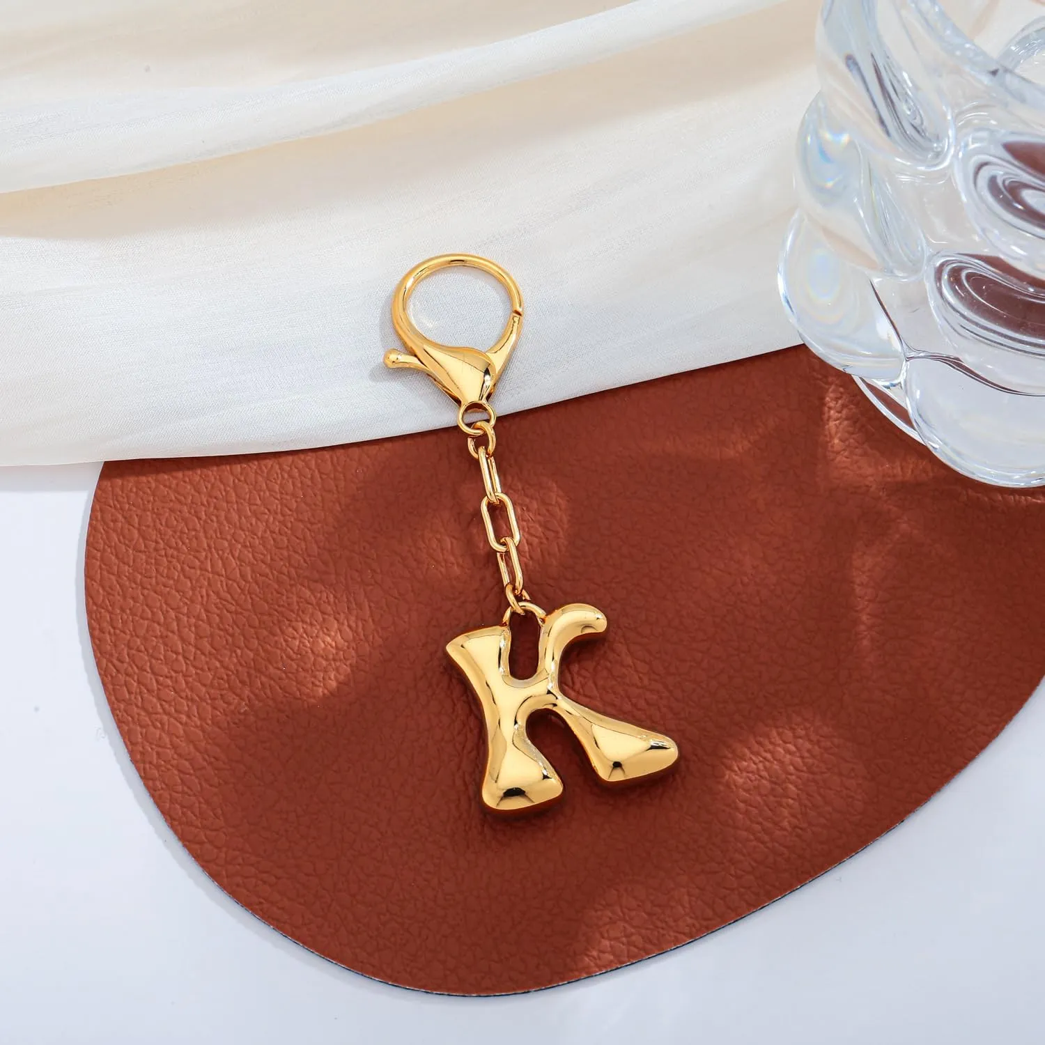LILIE&WHITE Gold Bubble Initial Keychain For Women Handbag Charms Fashion Alphabet Keychain Accessories Gift