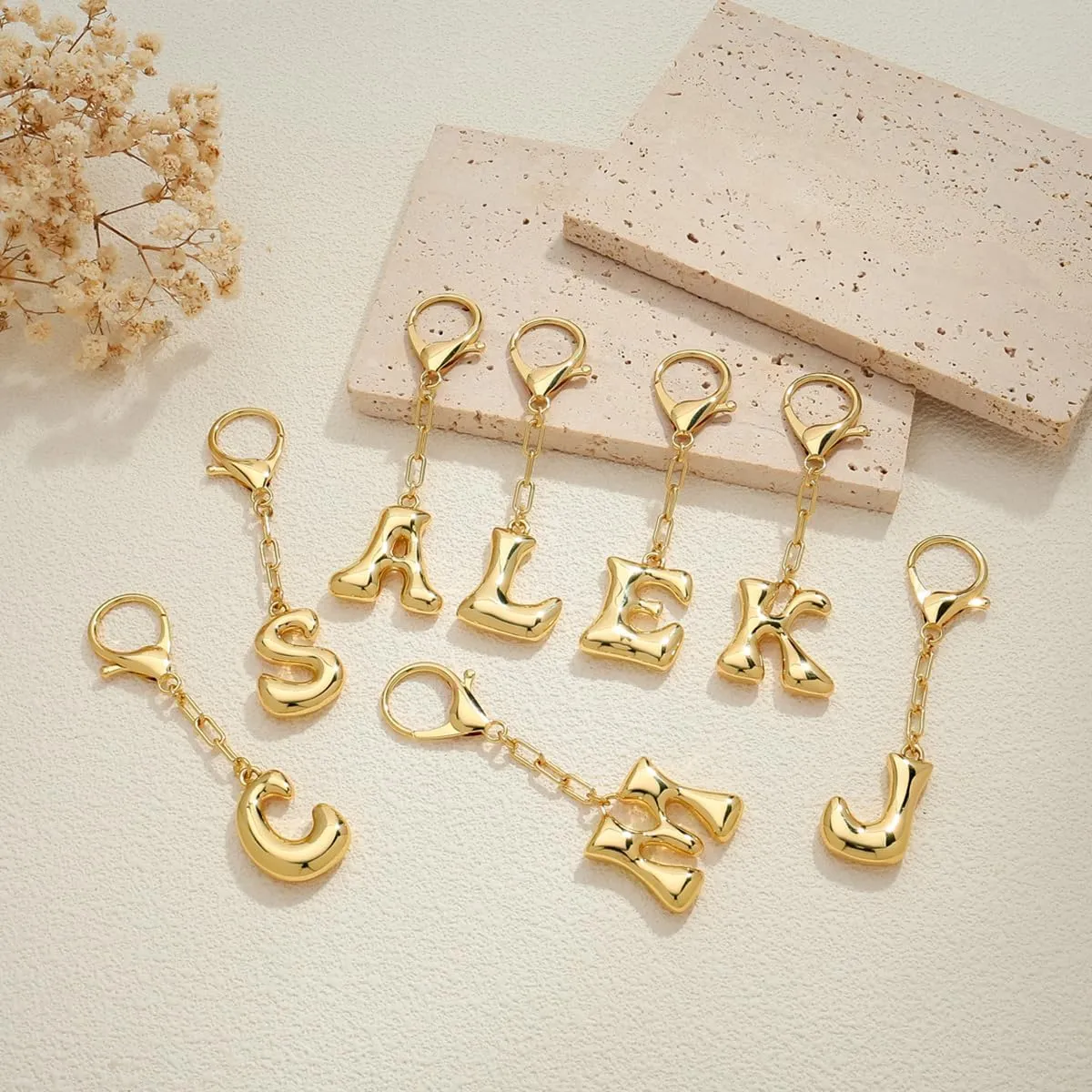 LILIE&WHITE Gold Bubble Initial Keychain For Women Handbag Charms Fashion Alphabet Keychain Accessories Gift