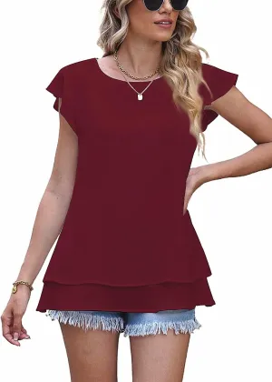 lime flare Women Dressy Double Layers Business Casual Blouse Tshirt Tops Summer Tunic Shirt