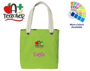 Lined Choice Teacher Embroidered Plus A Teacher with Great deal Metal Grommets with of Personalized or Canvas Your Tote Bag Contrast Handpicked deal Text Design Name