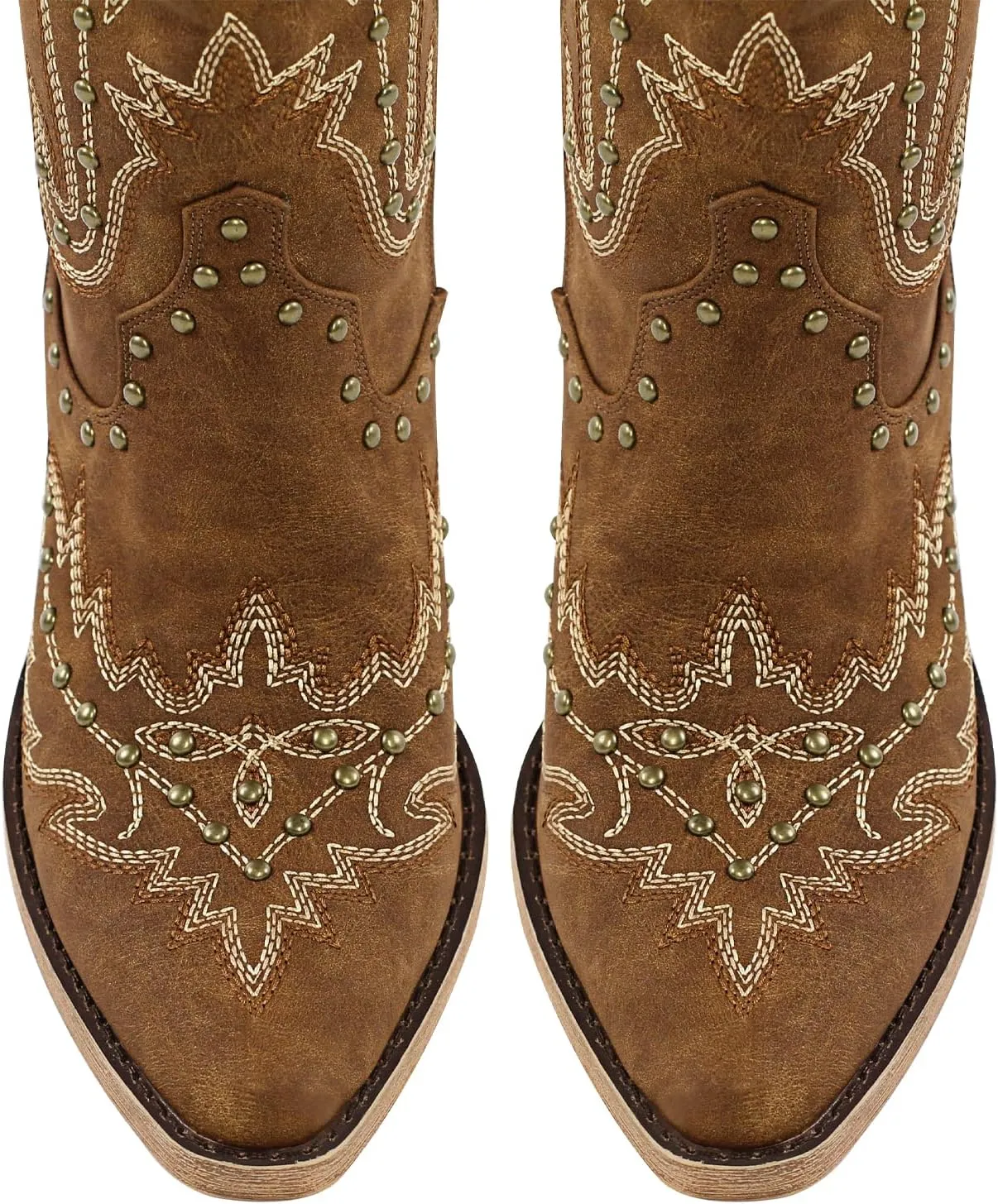 LISHAN Women's Western Cowboy Cowgirl Boots Thigh High Embroidered Block Heels Faux Leather Back Lace Up Shoes