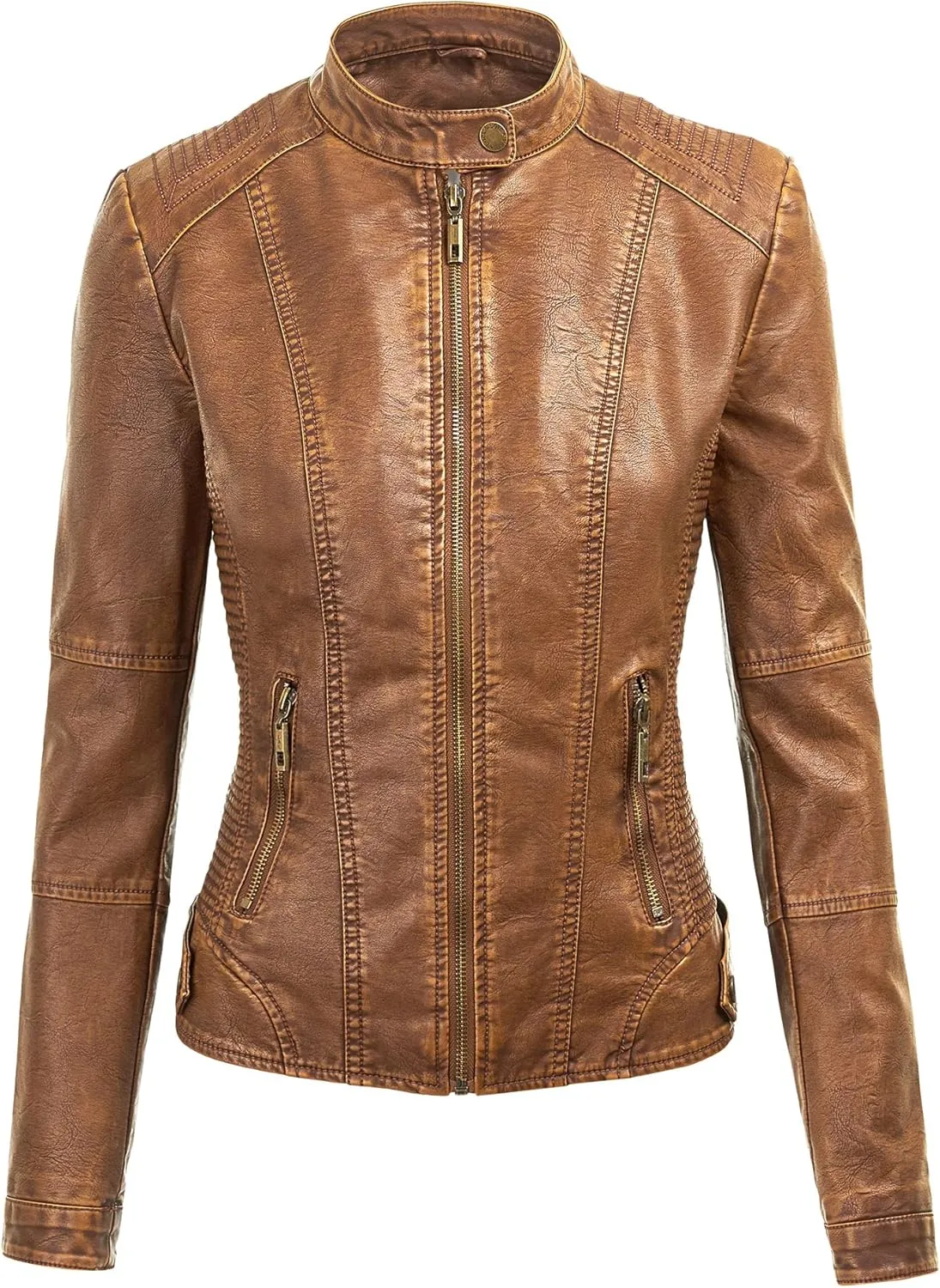 Lock and Love Women's Faux Leather Moto Biker Jacket Coat with Removable or Non-Removable Hood