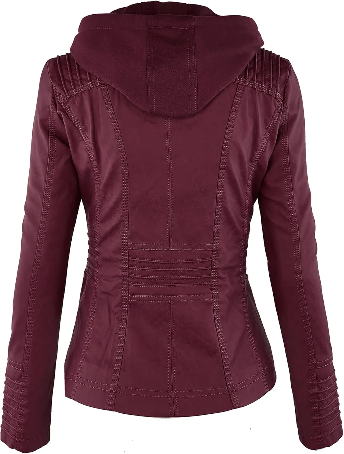 Lock and Love Women's Faux Leather Moto Biker Jacket Coat with Removable or Non-Removable Hood