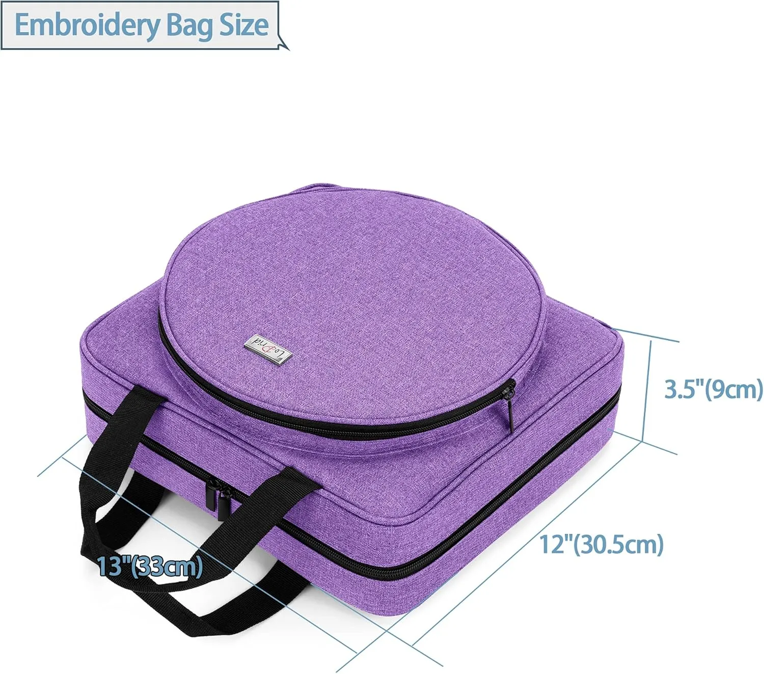 LoDrid Embroidery Project Bag, Square Embroidery Supplies Storage Tote Bag, Portable Craft Carry Case for Cross Stitch Kits Tools, Multiple Pockets, Purple, Bag Only