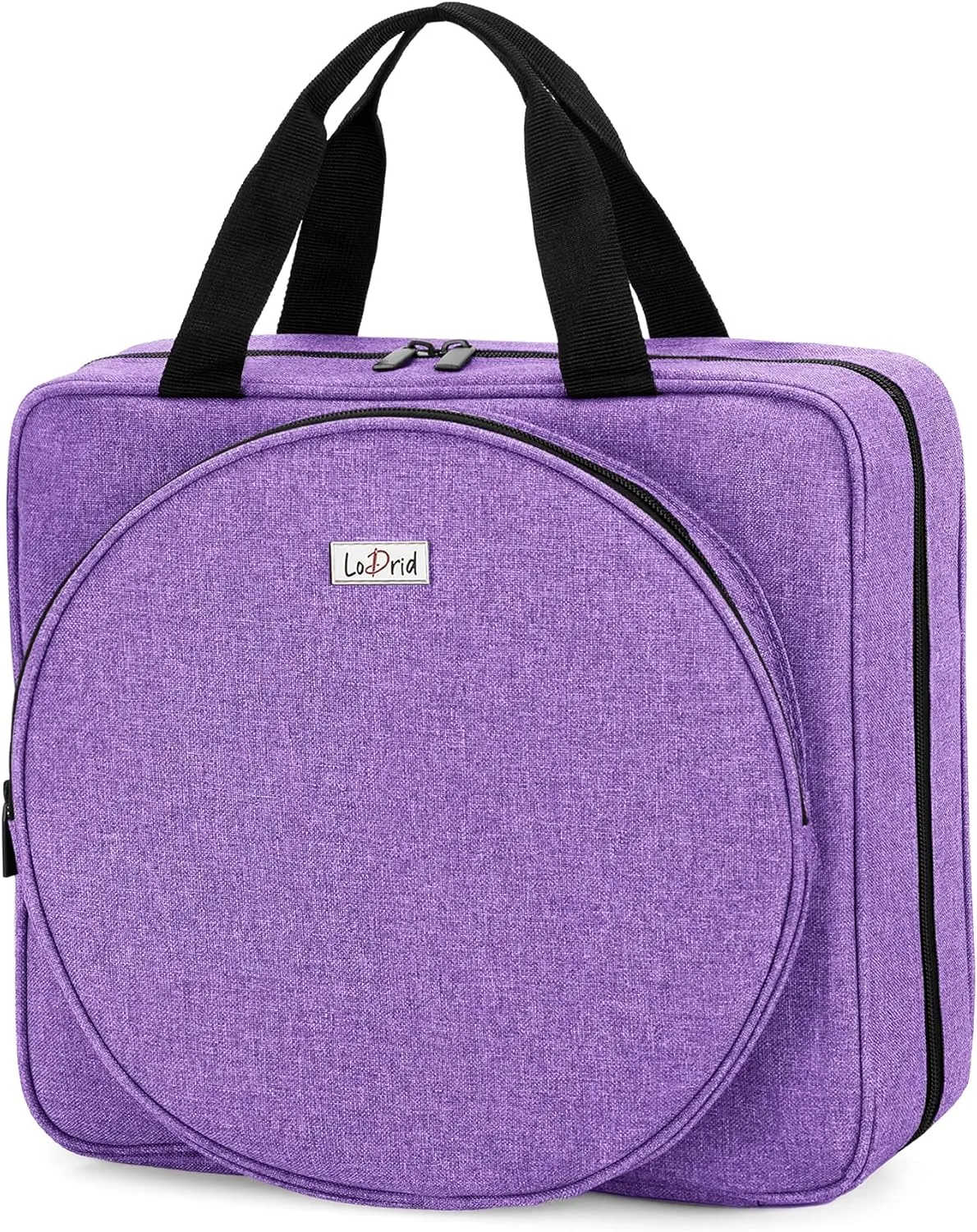 LoDrid Embroidery Project Bag, Square Embroidery Supplies Storage Tote Bag, Portable Craft Carry Case for Cross Stitch Kits Tools, Multiple Pockets, Purple, Bag Only