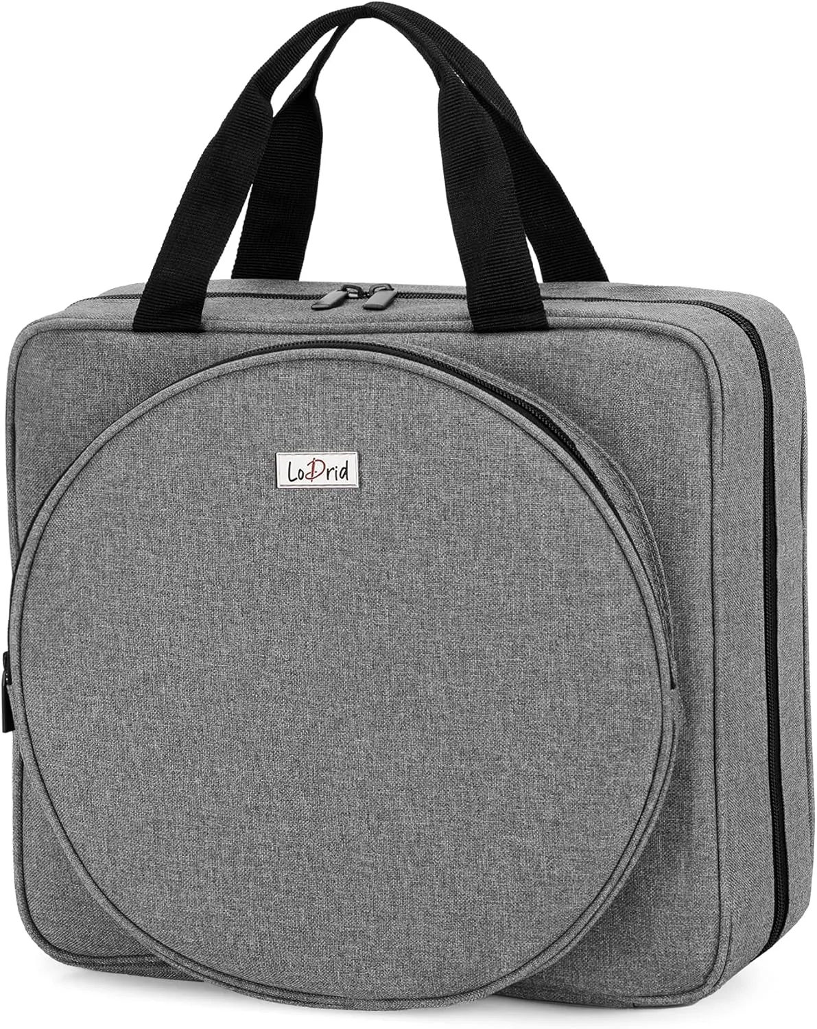 LoDrid Embroidery Project Bag, Square Embroidery Supplies Storage Tote Bag, Portable Craft Carry Case for Embroidery Kits and Cross Stitch Kits Tools, Multiple Pockets, Gray, Bag Only