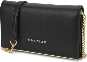 lola mae Wallet Clutch for Women with Phone Holder, Cellphone Purse with strap Fold-Over Crossbody bag (BLACK)