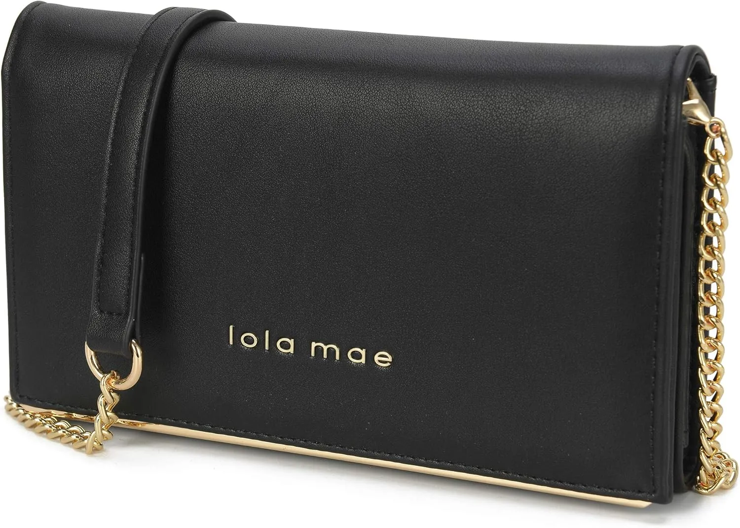 lola mae Wallet Clutch for Women with Phone Holder, Cellphone Purse with strap Fold-Over Crossbody bag (BLACK)