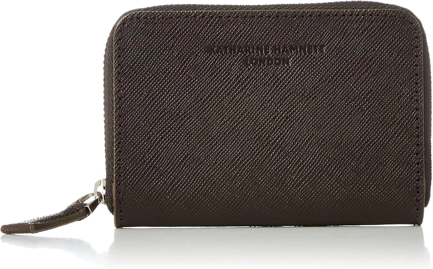 LONDON(キャサリンハムネットロンドン) Premium Domestic Cow Leather Prism Embossed Round Zipper 2-Way Pass Case