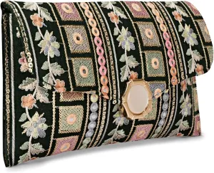 LONGING TO BUY Handcrafted Sling Bag Foldover Clutch For Women, Jaipuri Handicraft Sling Bag For Women