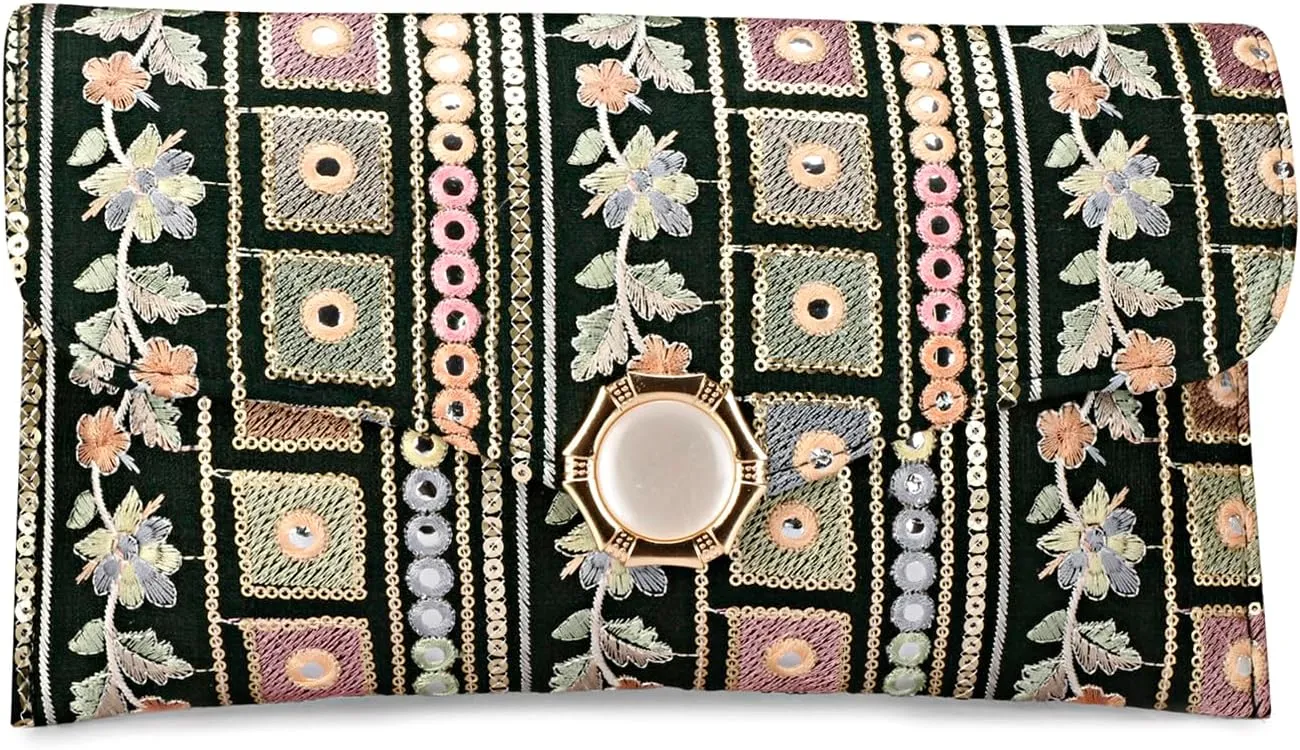 LONGING TO BUY Handcrafted Sling Bag Foldover Clutch For Women, Jaipuri Handicraft Sling Bag For Women
