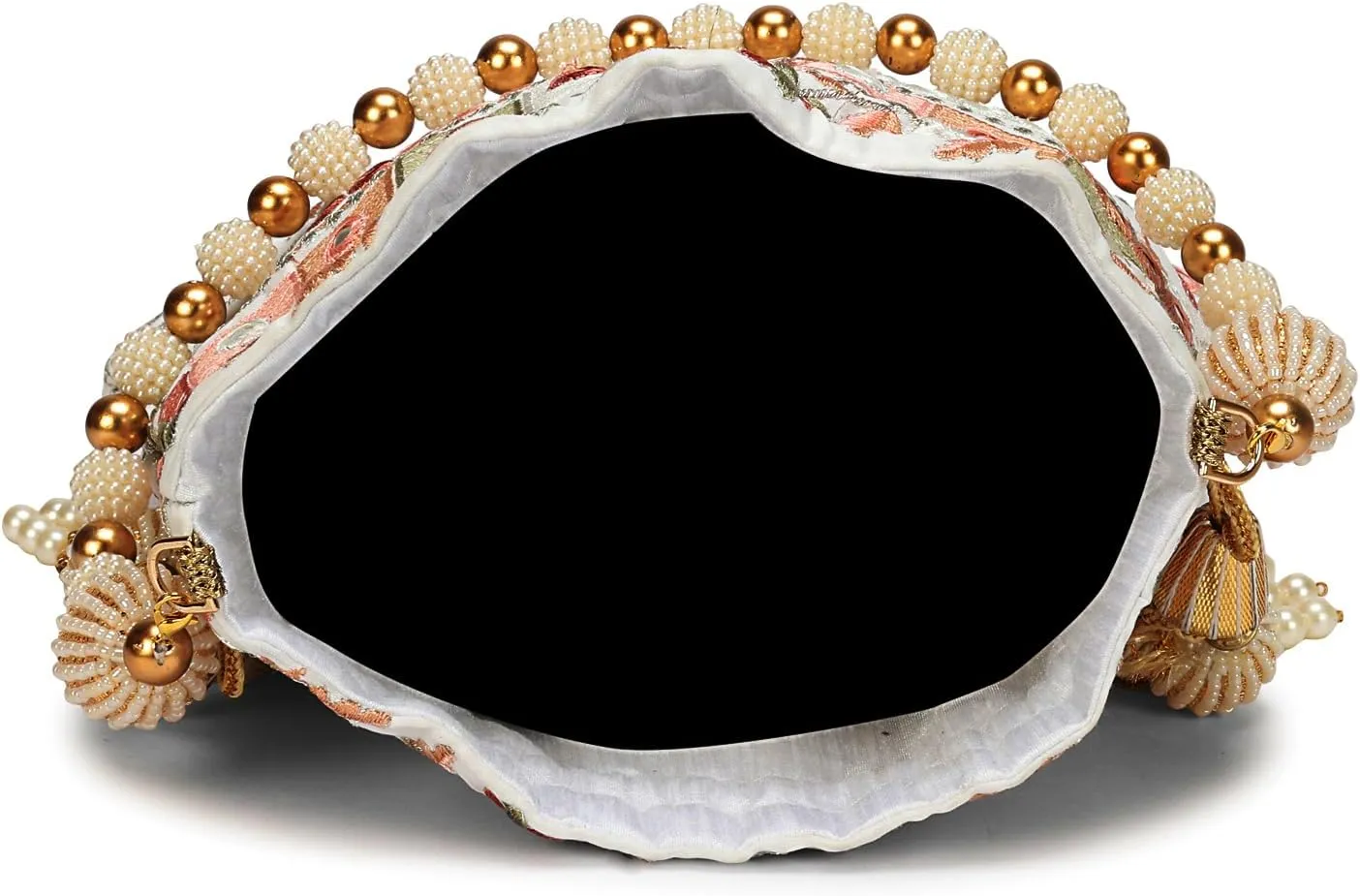 LONGING TO BUY Indian Embroidered Pearl Potli Bag For Women, Sequence Design with Tassel, Wedding Potli Bags