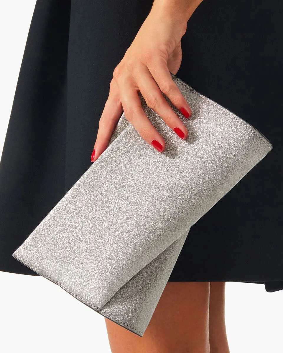 Loubitwist small silver glitter clutch