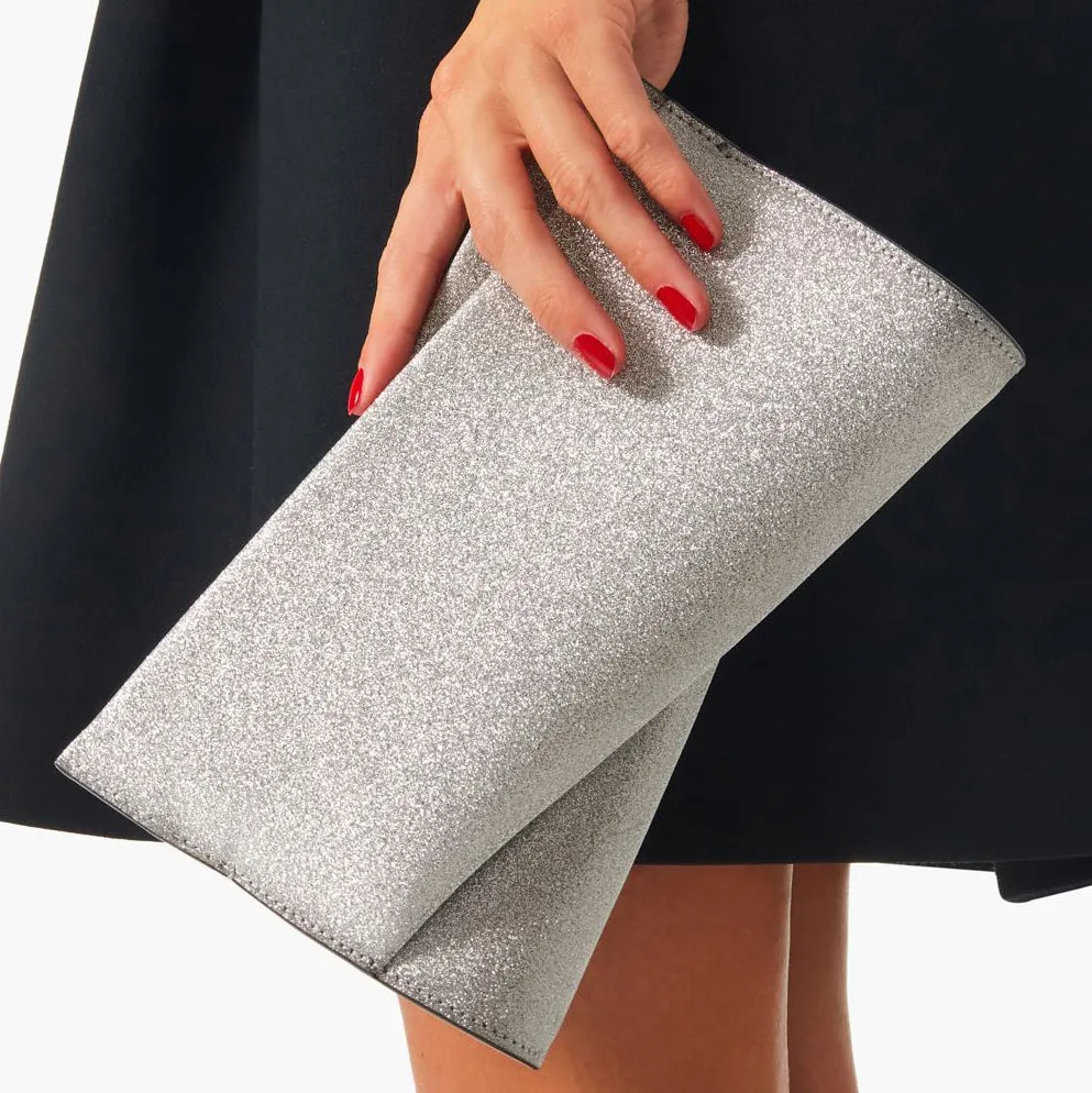 Loubitwist small silver glitter clutch