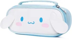Lovely Cute Kawaii Multipouch, Large Capacity Pencil Case, Zippered Cosmetic Pouch, Waterproof Leather Makeup Brush Holder, Mini Travel Storage Bag (Blue/White)