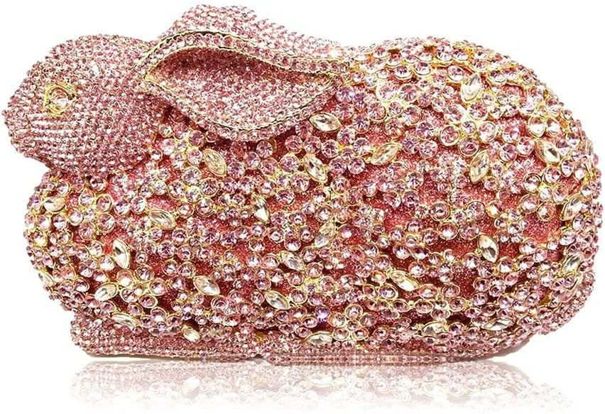 Lovely Rabbit Rhinestone Handbags Bling Animal Crystal Clutch Purse Wedding Cocktail Party Evening Bags for Women