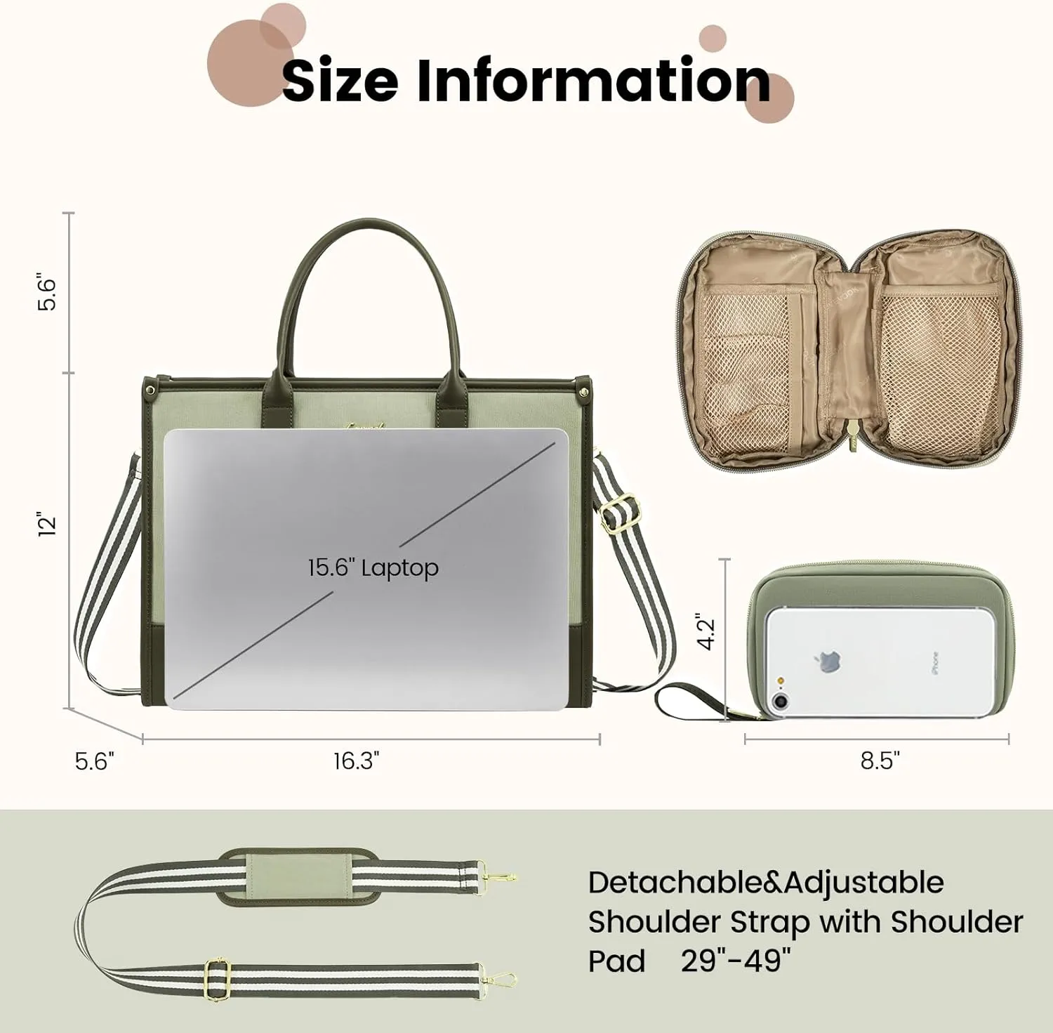 LOVEVOOK Laptop Tote Bags for Women Canvas Work Bag 15.6 inch Large Professional Teacher Purse Lightweight Computer Bag Briefcase Business Office, Green-black