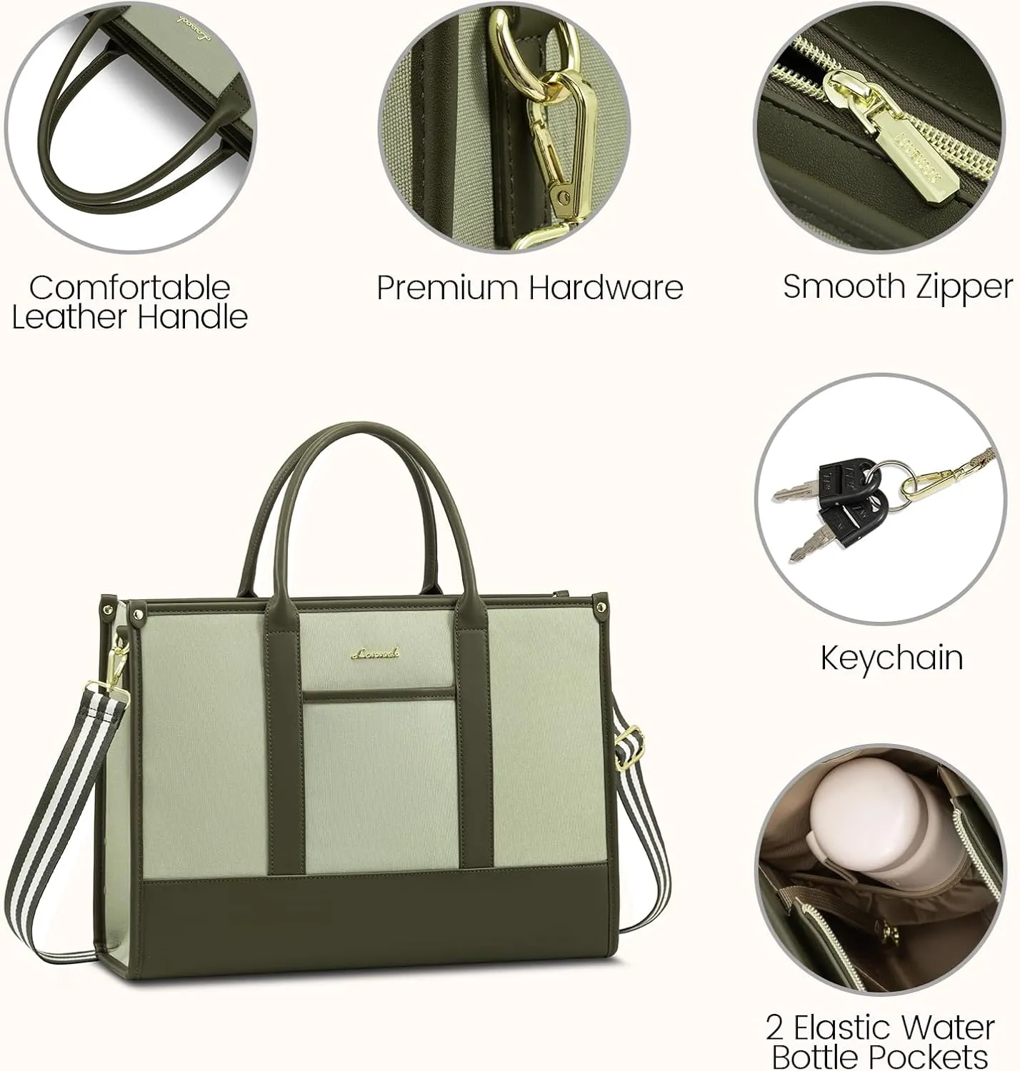 LOVEVOOK Laptop Tote Bags for Women Canvas Work Bag 15.6 inch Large Professional Teacher Purse Lightweight Computer Bag Briefcase Business Office, Green-black