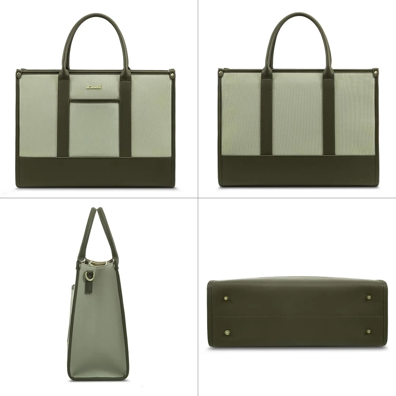 LOVEVOOK Laptop Tote Bags for Women Canvas Work Bag 15.6 inch Large Professional Teacher Purse Lightweight Computer Bag Briefcase Business Office, Green-black
