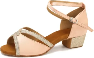 Low Cuban Heel Ballroom Dance Shoes Women Salsa Latin Dancing Practice Shoes for Beginners Glitter Comfortable 1.5 inch Heels