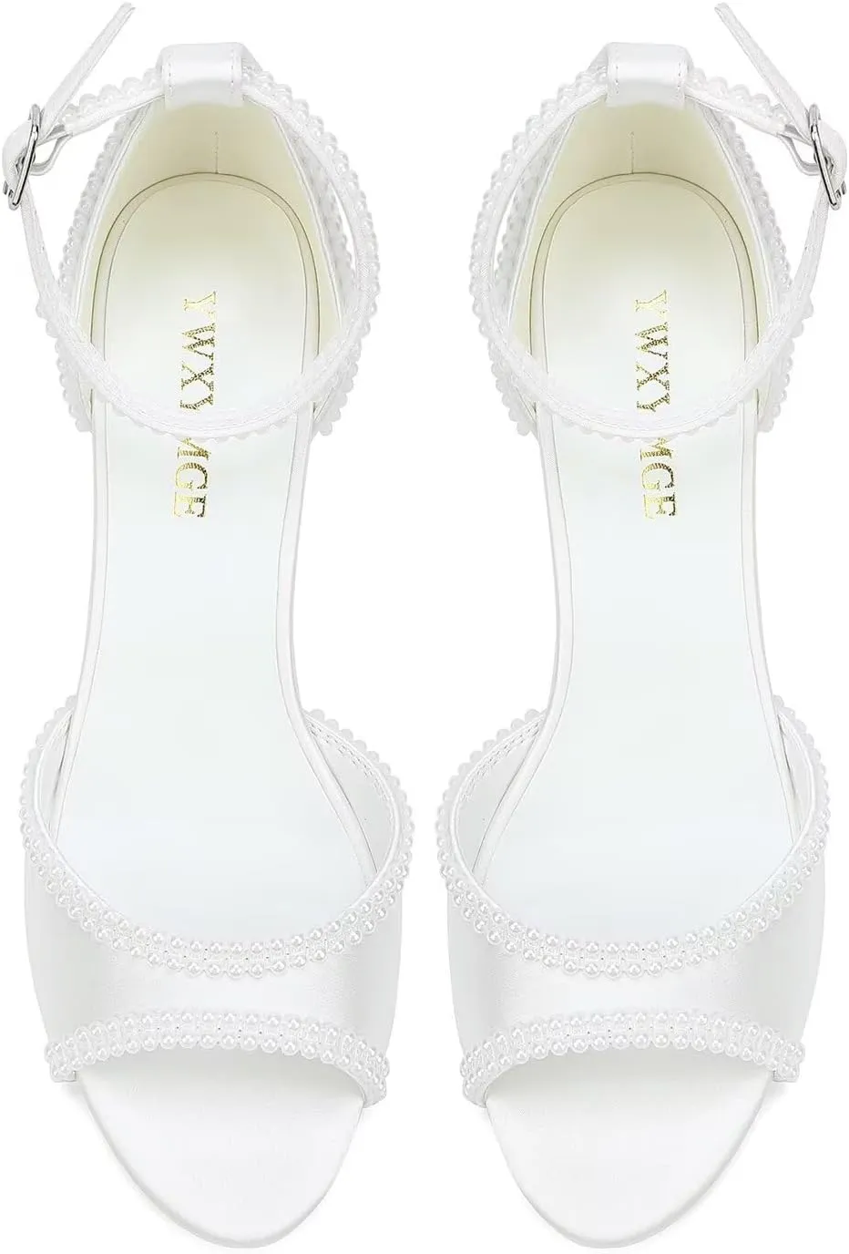 Low Heel Wedding Shoes for Bride Peep Toe Pearl Bridal Shoes Ankle Buckle Strap Wedding Heels