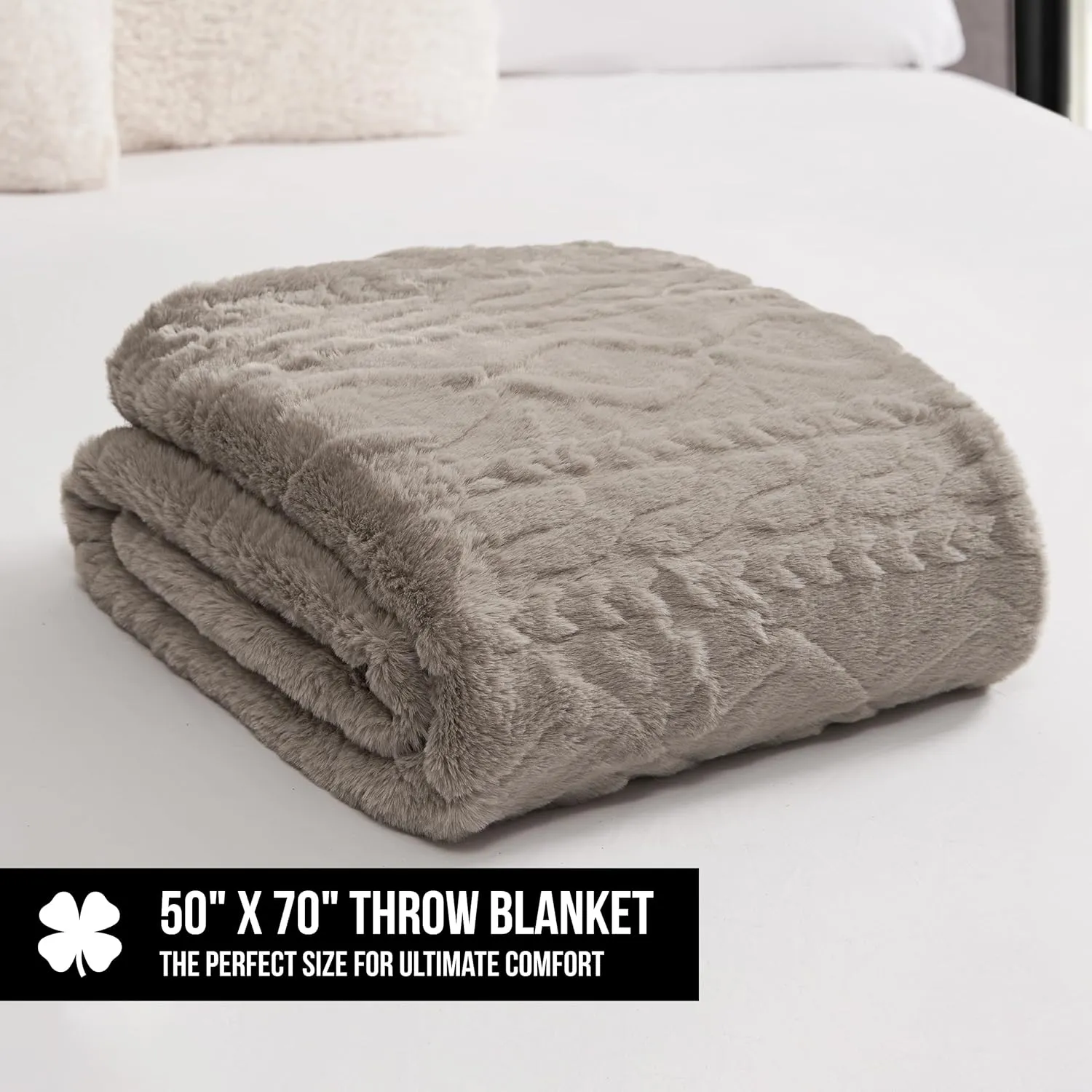 Lucky Brand Embossed Cable Rabbit Faux Fur Throw Blanket - Tan - 50"X70" - Plush & Soft