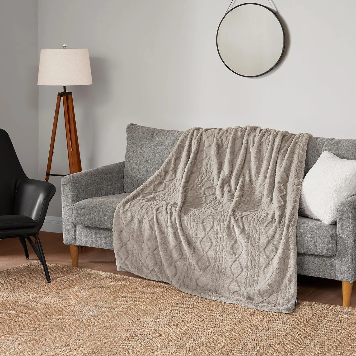 Lucky Brand Embossed Cable Rabbit Faux Fur Throw Blanket - Tan - 50"X70" - Plush & Soft
