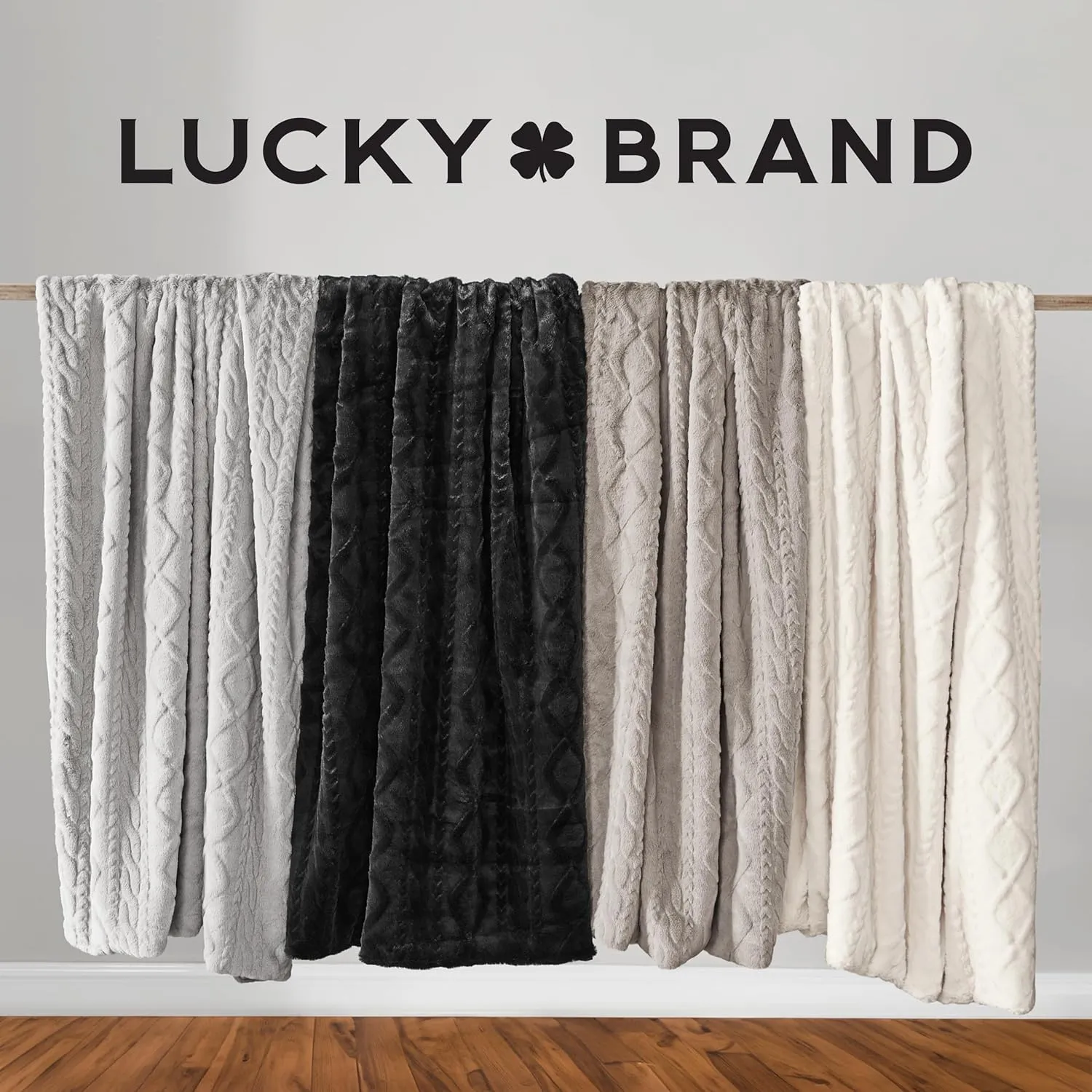 Lucky Brand Embossed Cable Rabbit Faux Fur Throw Blanket - Tan - 50"X70" - Plush & Soft