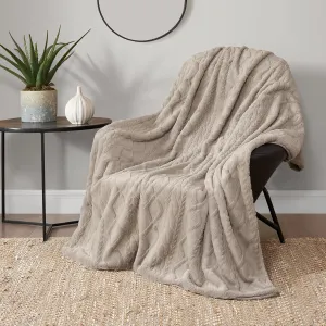 Lucky Brand Embossed Cable Rabbit Faux Fur Throw Blanket - Tan - 50"X70" - Plush & Soft