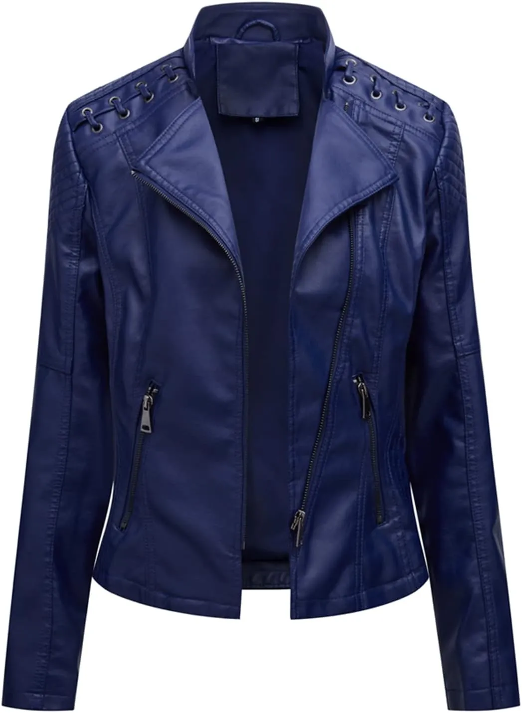 Lu's Chic Women's Motorcycle Jacket Fashion Dressy Vegan Leather Biker Coat Light Slim Fit Crop Blazer Moto Jacket
