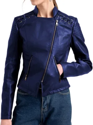 Lu's Chic Women's Motorcycle Jacket Fashion Dressy Vegan Leather Biker Coat Light Slim Fit Crop Blazer Moto Jacket