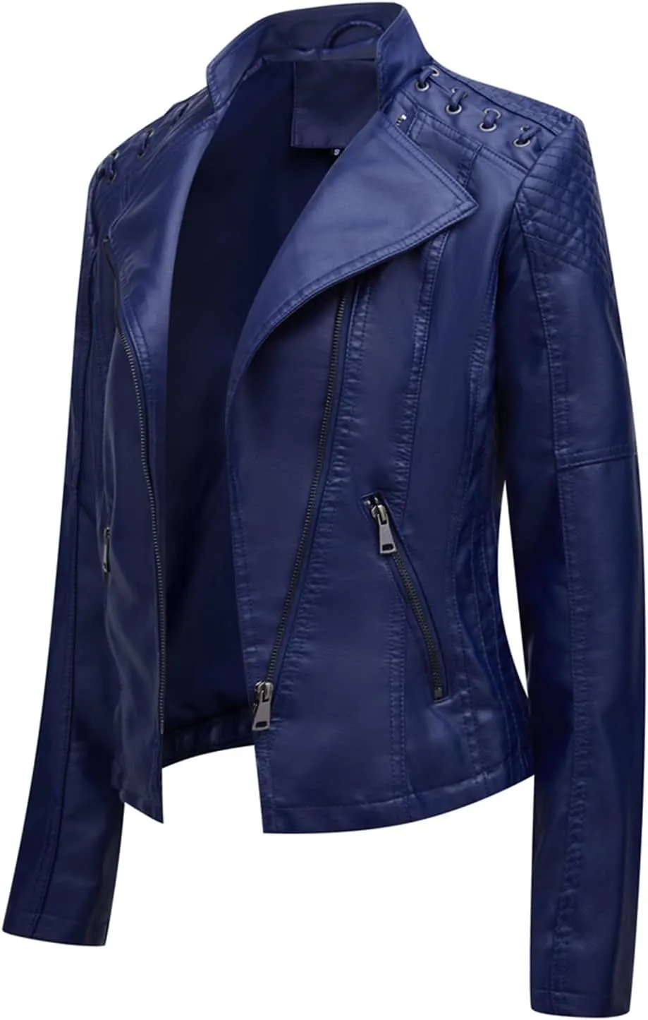 Lu's Chic Women's Motorcycle Jacket Fashion Dressy Vegan Leather Biker Coat Light Slim Fit Crop Blazer Moto Jacket