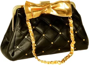 [Luxurious Love] Stylish Black Double Handle Leatherette Bag Handbag Purse