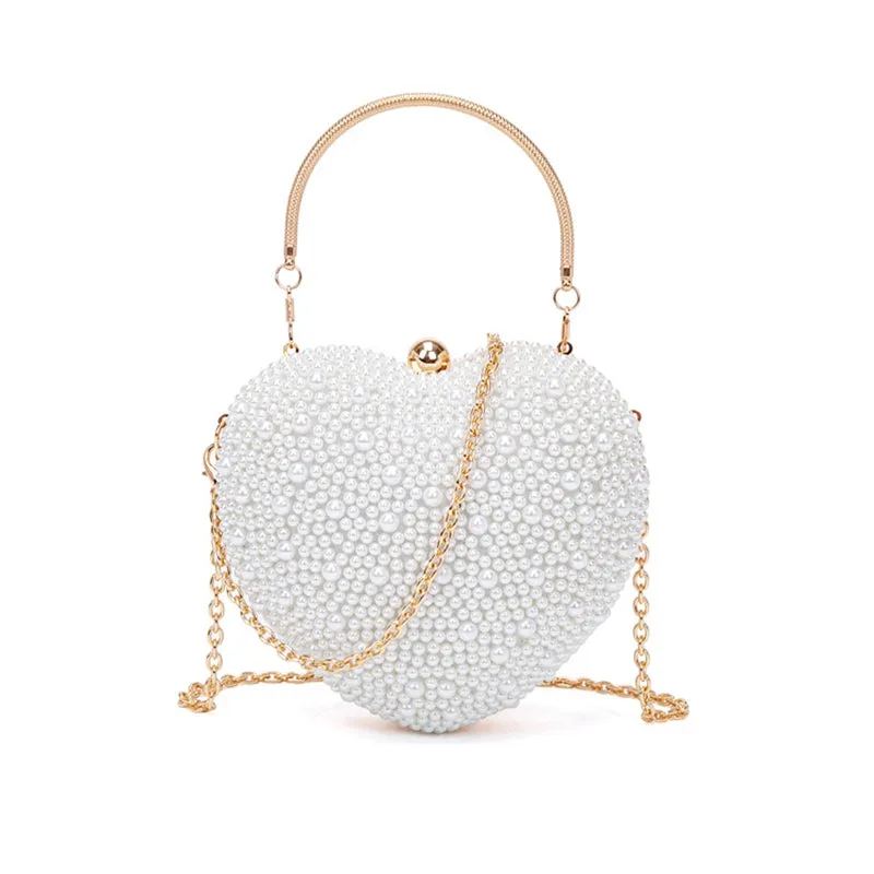 Luxurious PU Minimalist Heart Wedding Party Clutch Bag with Pearls
