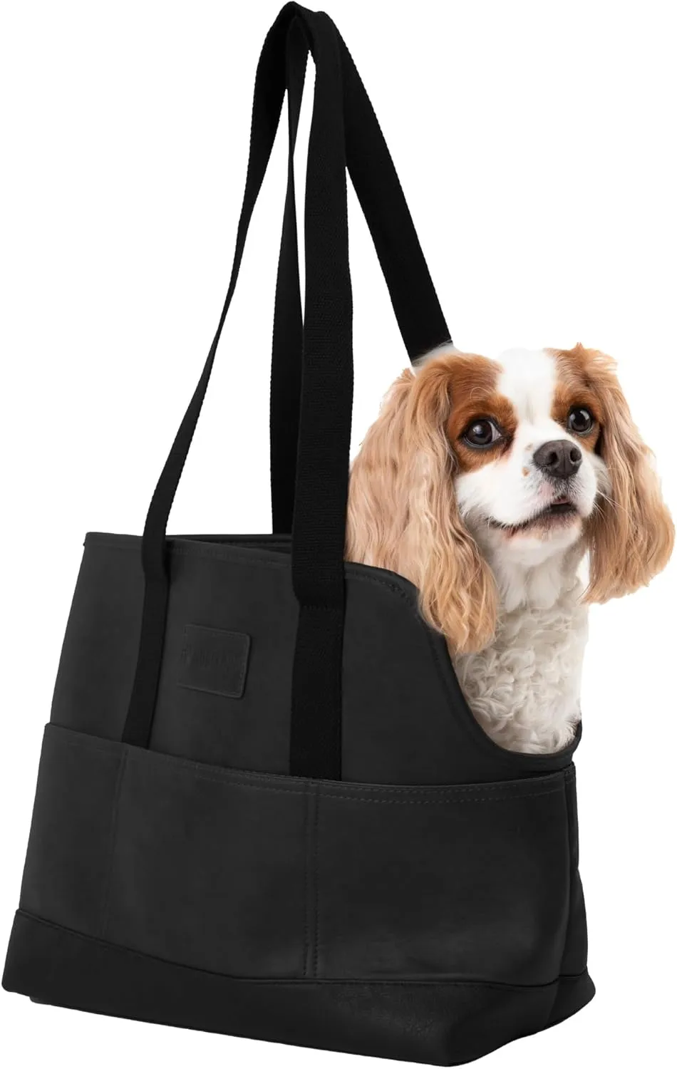 Luxury Dog Purse Carrier - Black Faux Leather Pet Carrier, Secure Harness Clip, Tote Bag for Small Dogs and Puppies