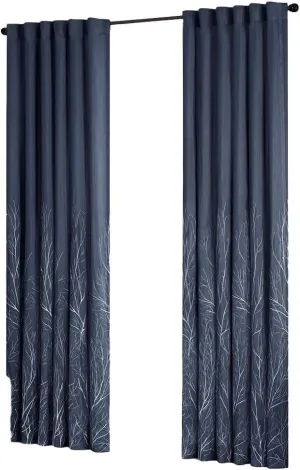 Madison Park Andora Embroidered Back Tab Fabric Single Window Living Room, Transitional Rod Pocket Light Curtain for Bedroom, 1-Panel Pack, 50 x 84, Navy