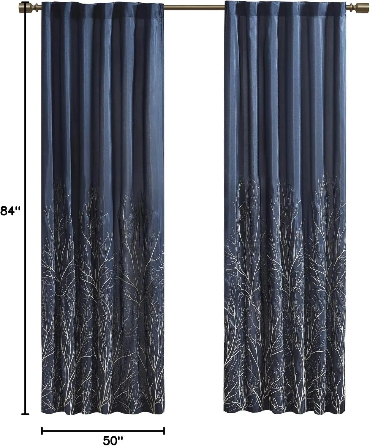Madison Park Andora Embroidered Back Tab Fabric Single Window Living Room, Transitional Rod Pocket Light Curtain for Bedroom, 1-Panel Pack, 50 x 84, Navy