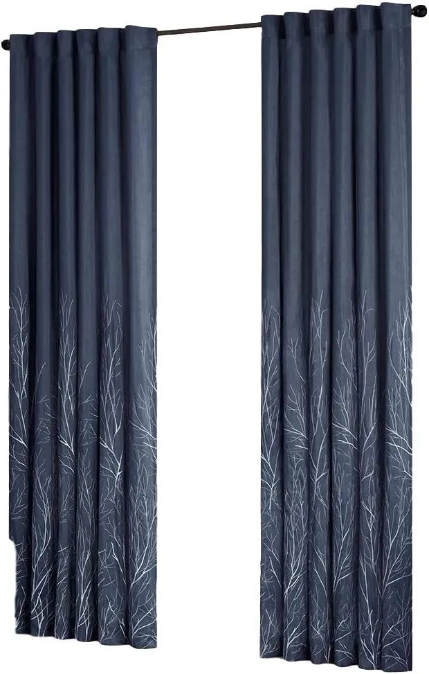 Madison Park Andora Embroidered Back Tab Fabric Single Window Living Room, Transitional Rod Pocket Light Curtain for Bedroom, 1-Panel Pack, 50 x 84, Navy