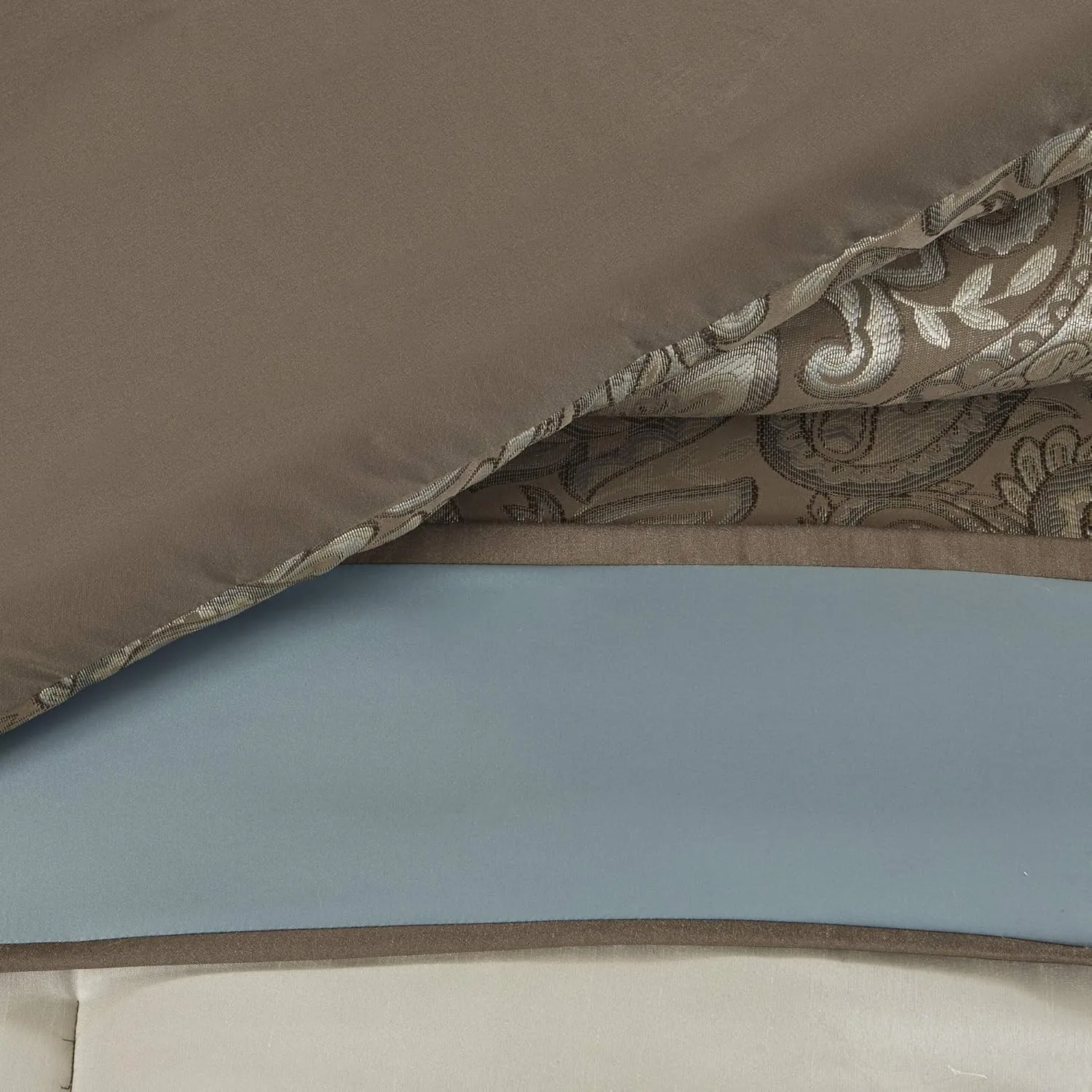 Madison Park Comforter Faux Silk-Traditional Luxurious Jacquard Design All Season Set, Matching Bed Skirt, Decorative Pillows, Cal King(104"x92"), Blue 7 Piece