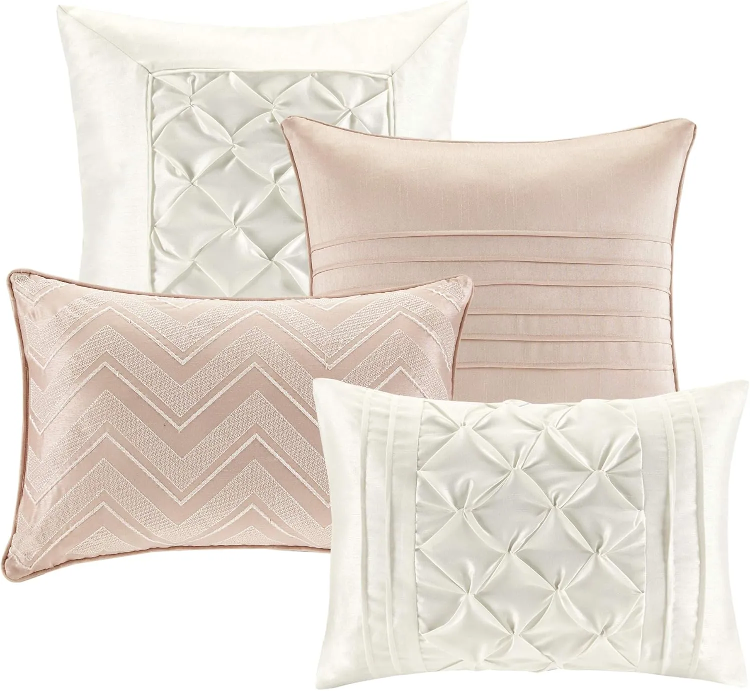 Madison Park Essentials Room in a Bag Faux Silk Comforter Set-Luxe Diamond Tufting All Season Bedding, Matching Curtains, Decorative Pillows, Cal King(104"x92"), Blush 24 Piece (MPE10-811)