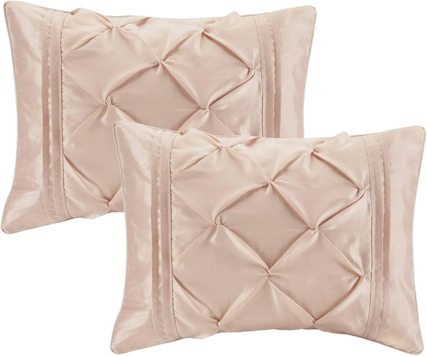 Madison Park Essentials Room in a Bag Faux Silk Comforter Set-Luxe Diamond Tufting All Season Bedding, Matching Curtains, Decorative Pillows, Cal King(104"x92"), Blush 24 Piece (MPE10-811)