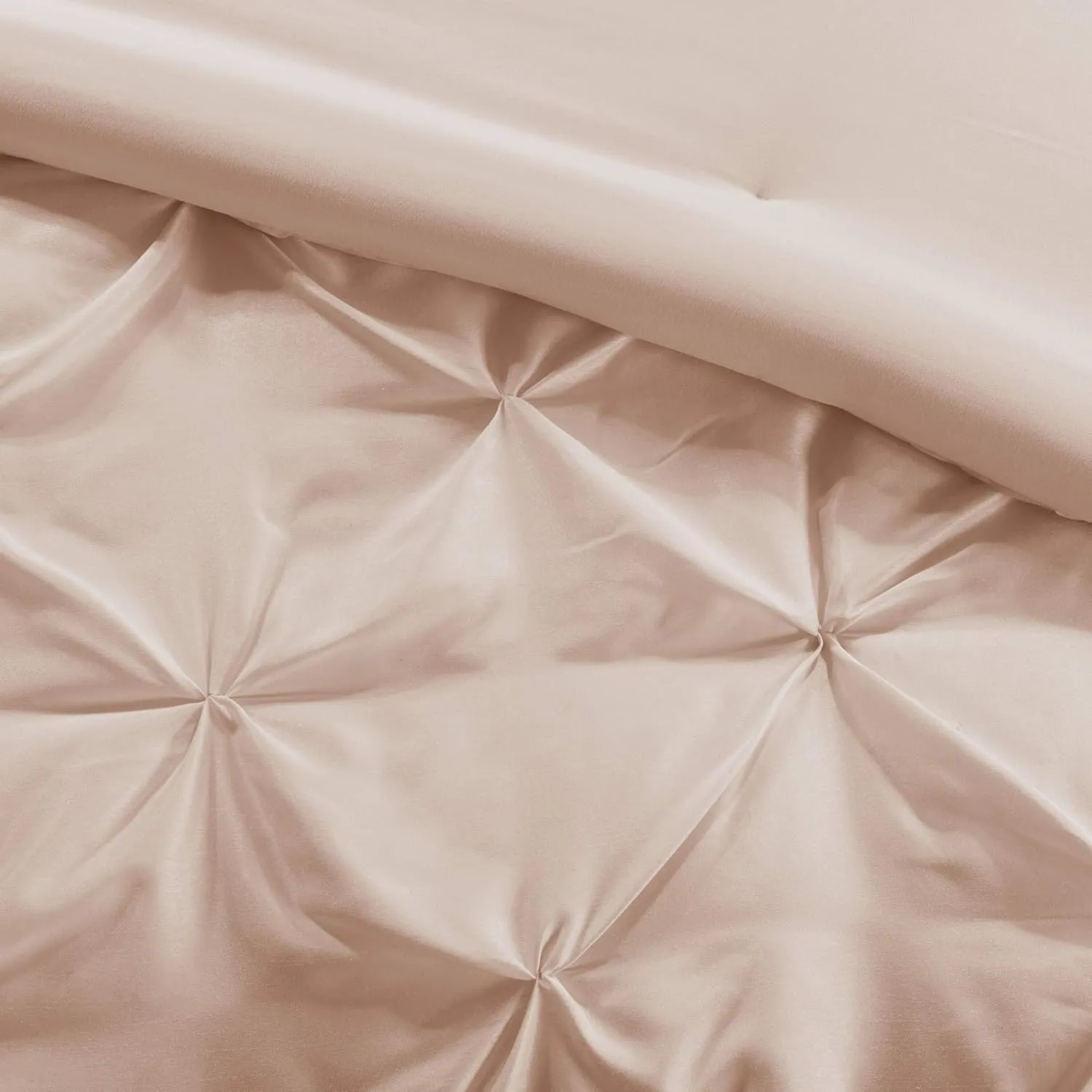 Madison Park Essentials Room in a Bag Faux Silk Comforter Set-Luxe Diamond Tufting All Season Bedding, Matching Curtains, Decorative Pillows, Cal King(104"x92"), Blush 24 Piece (MPE10-811)
