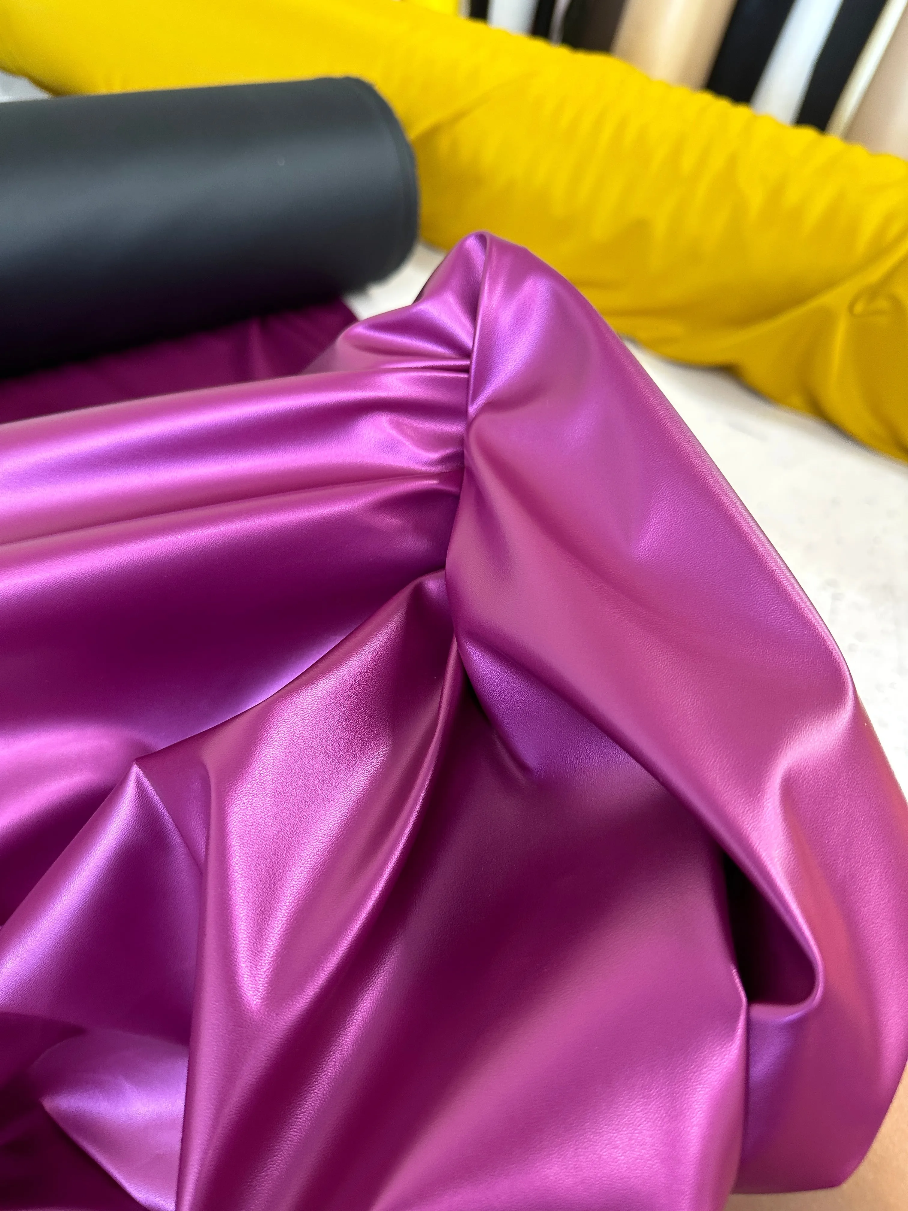 Magenta Metallic Stretch Faux Leather