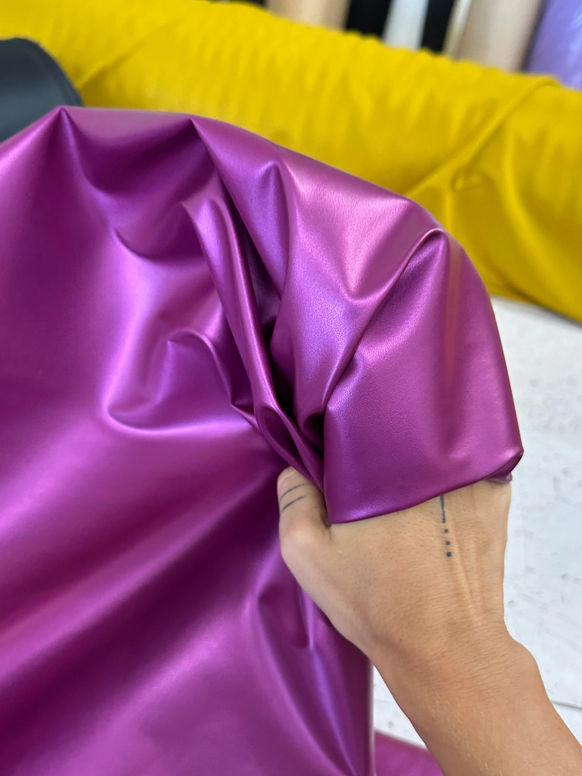 Magenta Metallic Stretch Faux Leather
