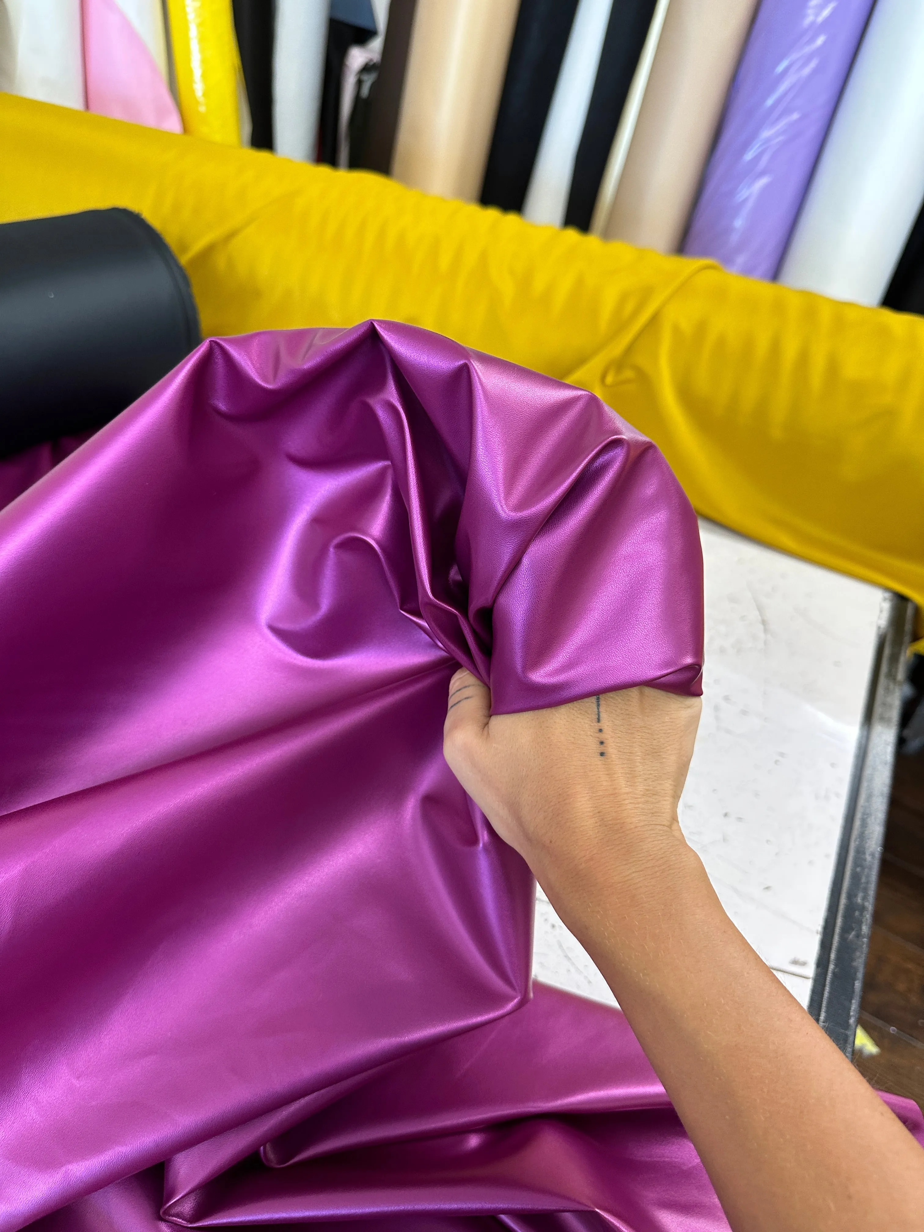 Magenta Metallic Stretch Faux Leather