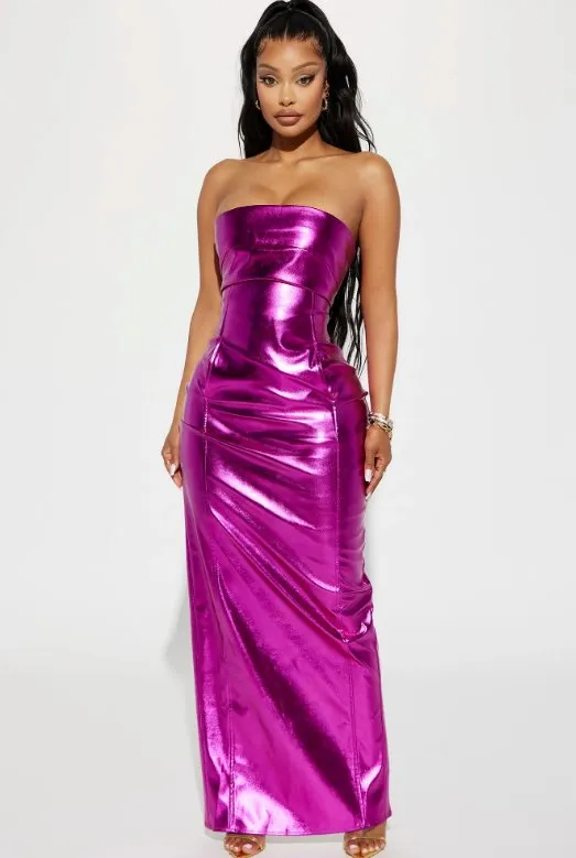 Magenta Metallic Stretch Faux Leather