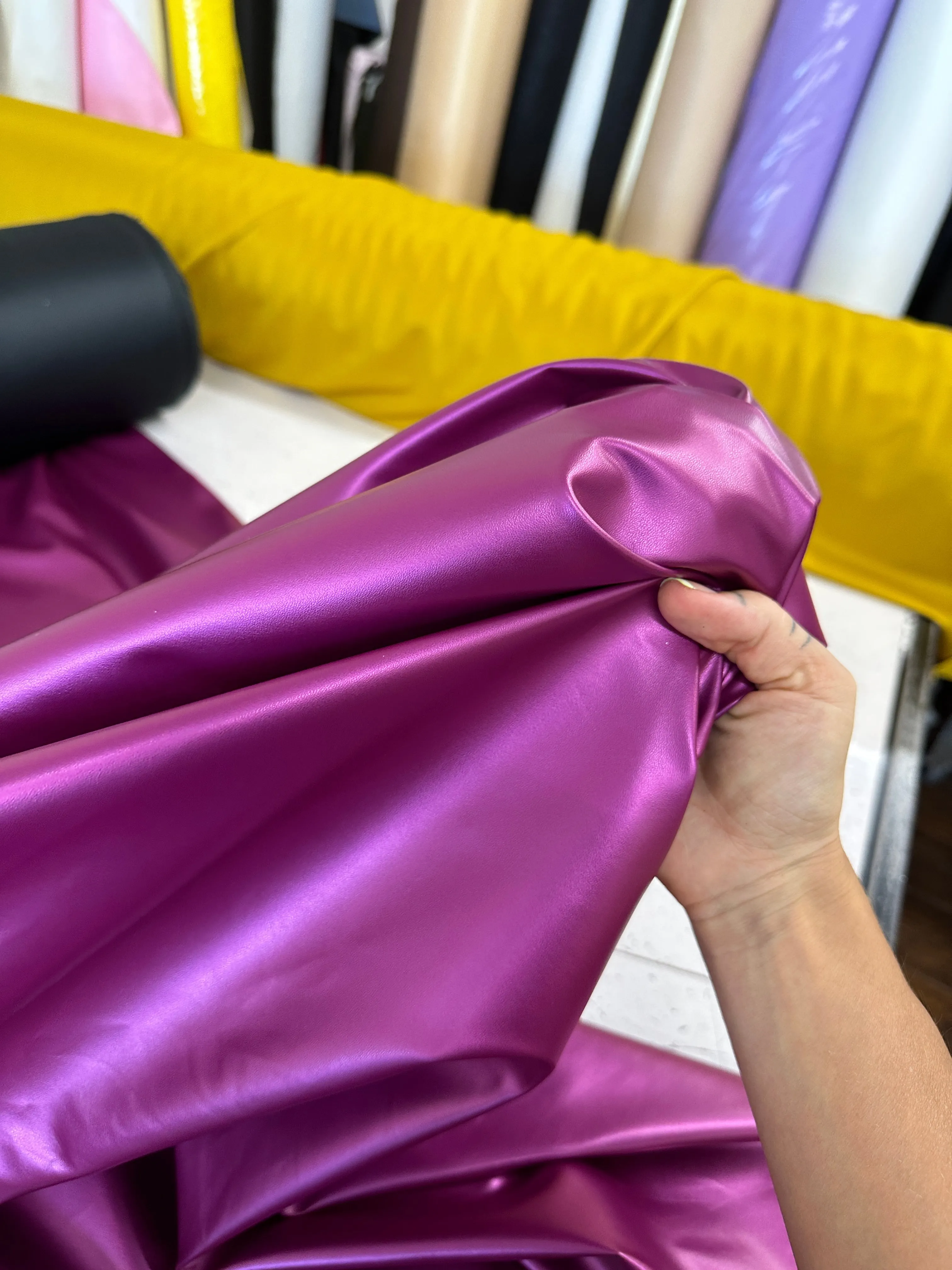 Magenta Metallic Stretch Faux Leather